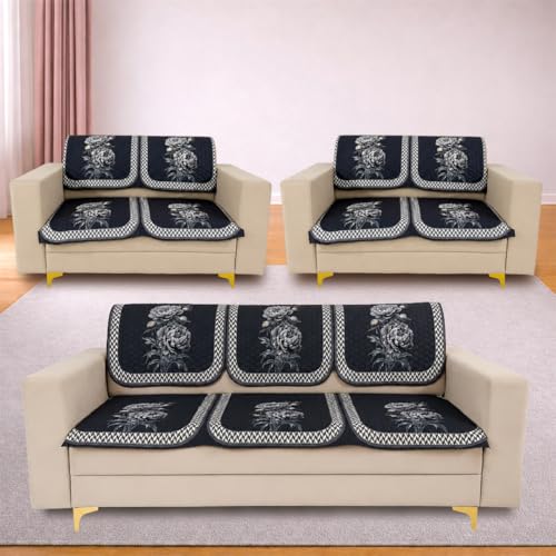Image of Homerz 'Brooklyn Series' Premium Sofa Cover | Quilted Floral Design | Non-Slip Washable Sofa Protector | Soft Anti Slip Fabric (Ny Grey, 7 (3+2+2) Seater, Seat Cover with Backrest)