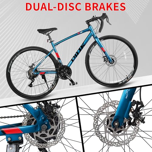 Pipleo Road Bike, 700C City Commuter Bicycle, 21 Speeds Shimano Drivetrain Sport Racing Bike, Light Weight Aluminum Frame, Urban Street Bike for Men Women Adult Bicycle
