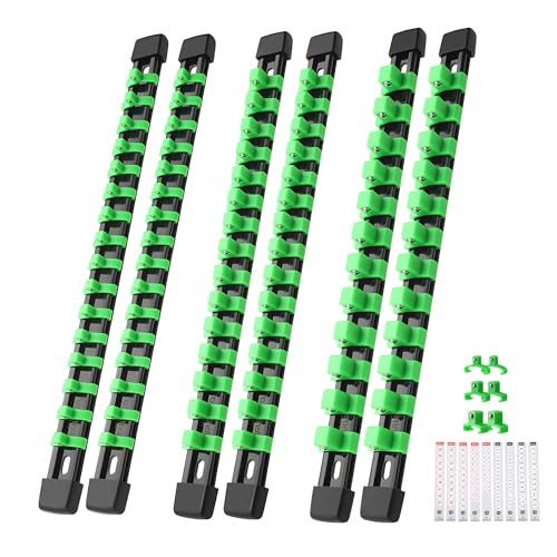 Image of Reniteco 6-Pack Socket Organizer Set, 1 /4 inch x 32 3 /8 inch x 30 1 /2 inch x 24 Clips | 86 Clip Capacity, Havy-Duty ABS Socket Rails, Removable Clips, Drive Socket Storage, Toolbox Drawer or Wall Mount