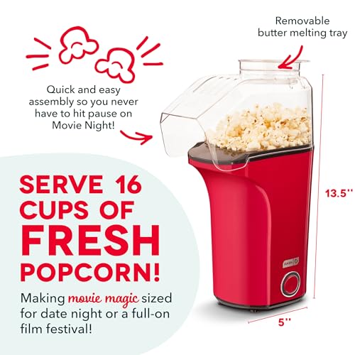Image of Dash Fresh Pop Popcorn Maker, 16-Cup Hot Air Popper, Red