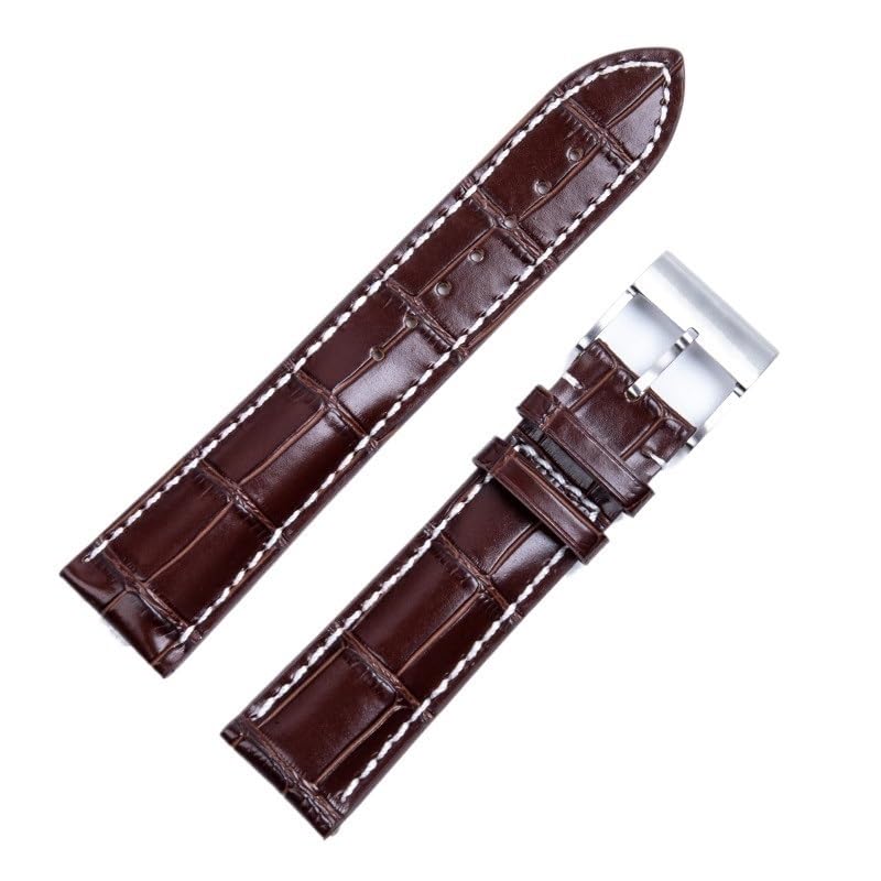 Bracelet de montre en cuir marron boucle argent 24mm pour Breitling