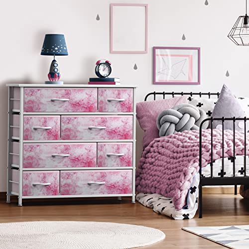 Sorbus Dresser With 8 Drawers - Furniture Storage Chest For Kid’s, Teens, Bedroom, Nursery, Playroom, Clothes, Toys - Steel Frame, Wood Top, Fabric Bins (Tie-Dye Pink) #TOP1