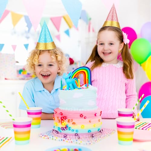 Sonwyoung 24 Pcs Colorful Party Hats for Kids Glitter Reusable Paper Hats for Baby Shower Birthday Party Decorations(Dark, Macaron, Glitter) by Sonwyoung - Image 3