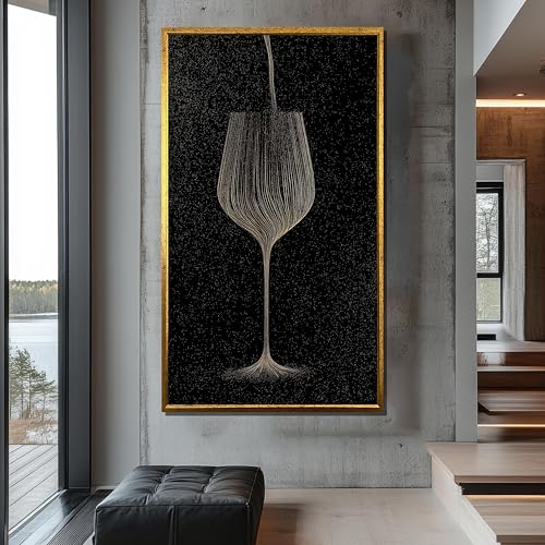 Décoration intérieure chic et moderne tableau verre de vin doré - 3