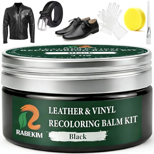 RABEKIM Black Leather Repair Kit, Leather Recoloring Balm – Restore & Repair Faded Leather on Couches, Car Seats, Shoes & Furniture | Leather Color Restorer & Conditioner | Easy DIY Application