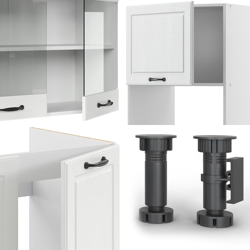 Vicco Cucina angolare completa R-Line Bianco country/Bianco 247x237 cm | senza piano di lavoro, per disposizione flessibile ed espansione modulare