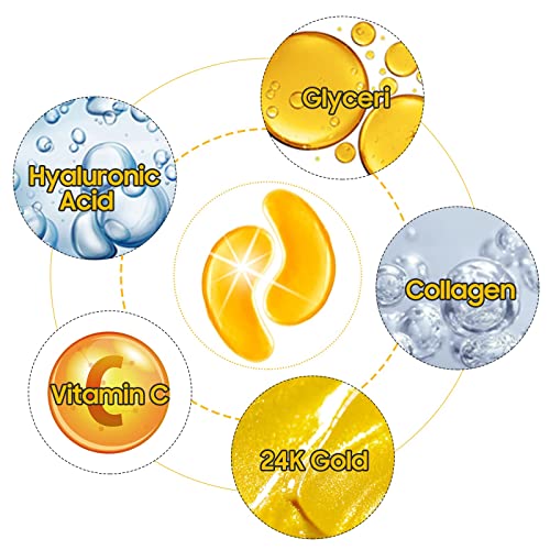 Adofect Collagen Powder Eye Mask 29 Pairs Gold Under Eye Gel Pads, Hyaluronic Acid Under Eye Mask Gel Patches For Puffy Eye Reducing Dark Circles, Eye Bags, Wrinkle, Refresh Your Eyes, Gold #TOP2