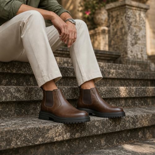 Image of Holy dove Men's Wide Toe Box Platform Chelsea Boots Slip-On Casual Ankle Dress Boot