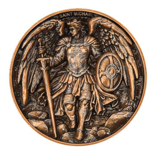 Image of Saint Michael Archangel Protection Coin - 1.57-Inch Double-Sided Zinc Alloy Collectible with Antique Finish, Featuring Saint Michael Prayer Christian Challenge Coin