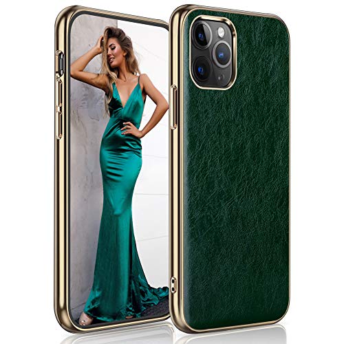 LOHASIC for iPhone 11 Pro Max Case, Slim Luxury Business PU Leather Cover Soft Shockproof Bumper Non-Slip Grip Protective Phone Cases - Green