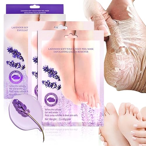 2 pares de lavanda para eliminar callos de los pies, exfoliación de pies, mascarilla exfoliante intensiva para pies, exfoliante para pies, calcetines callosidades, cuidado natural y suave, eliminación