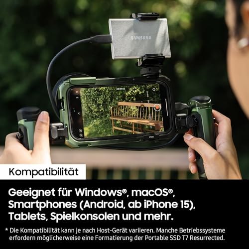Samsung Portable SSD T7 Resurrected 1 TB, Externe Festplatte, USB 3.2 Gen.2 Highspeed Speicher, Externe SSD für iPhone 17, Mac, PC, Android-Geräte & Gaming-Konsolen, Metallic-Silber, MU-PD1T0G/WW – Ansicht 5