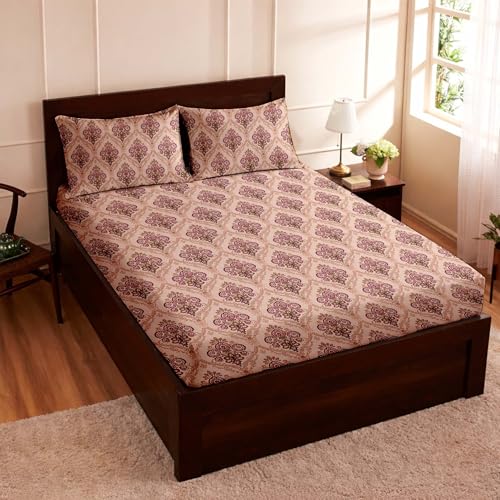 Image of Raymond Bedsheet 100% Cotton Feel Bedsheets 200 TC for Double Bed King Size (108 x108 Inch) with 2 Large Size Pillow Covers | Soft and Breathable | Wrinkle-Free | Premium Printed Design Royal Maroon