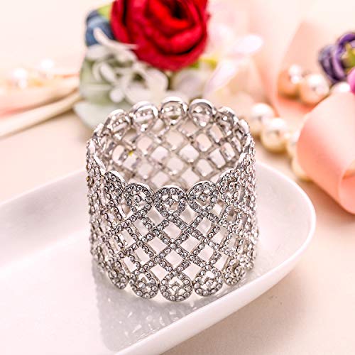 Ever Faith Art Deco Love Knot Wide Stretch Bridal Bracelet Clear Austrian Crystal Silver-Tone #TOP3