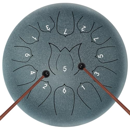 JYTMUS 12 Inch 12 Notes Steel Tongue Drum for Meditation, Yoga & Sound Healing, Professional Handpan Style Drum Instrument with Mallets, Music Book & Carry Bag – Navy Blue