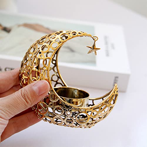 Tealight Candle Holder Gold Moon Shaped Pillar Candle Holder With Hanging Star,Metal Moon Votive Candle Holders Tea Lights Candle Holder For Wedding Party Christmas Table Centerpiece Decorations #TOP2