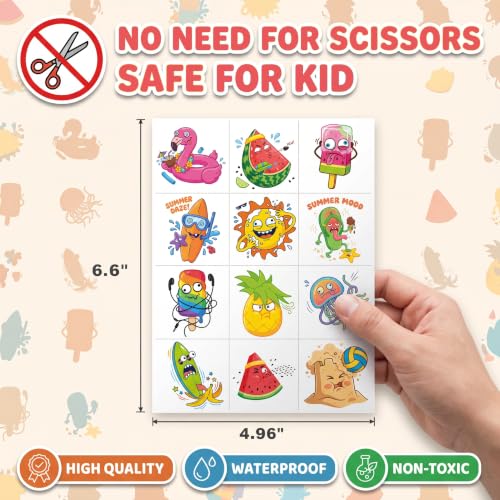Image of 96 PCS Derpy Summer Temporary Tattoos for Kids | Funny Weird Tropical Waterproof Fake Tattoo Stickers, Silly Beach Birthday Party Favors, School Rewards Gifts for Boys Girls