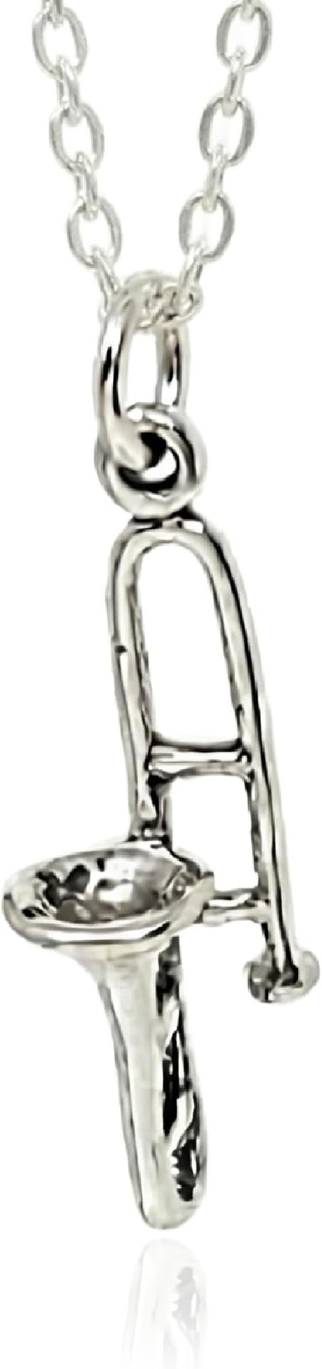 Trombone Charm Necklace for Women, Sterling Silver Dainty Handmade Necklace, Music Instrument Band Orchestra Pendant, Everyday Minimal Layering Jewelry, 18"