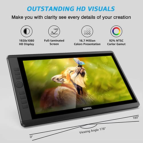 Drawing Tablet With Screen,2022 New 15.6'' Xoppox Graphics Drawing Monitor Pen Display With 1080P Full Laminated Screen,Tilt 8192 Levels Battery-Free Stylus,Adjustable Stand,Compatible For Window/Mac #TOP3