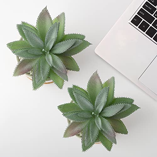 Hopewood Artificial Succulents Plant, Faux Agave Succulent Plant In Ceramic Pots With Bamboo Tray, Fake Potted Plants For Office Desk Living Room Decor(Set Of 2) #TOP6