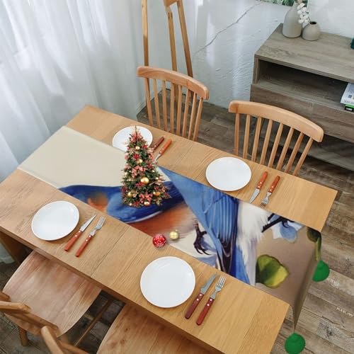 Chemin de table en lin oiseaux bleus pour masquer une table et réussir sa déco - 8