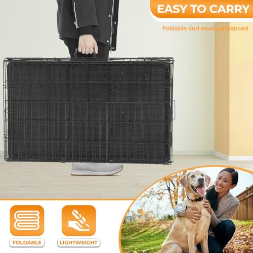 Faltbarer Hundekäfig mit 2 Türen, herausnehmbarem Tablett, 107 x 70 x 76 cm, Transportkäfig für Hunde, Kaninchen, Welpen und Haustiere, aus Metall, Schwarz