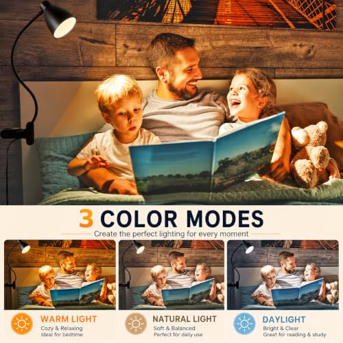 Image of Brolaviya 10W LED Reading Desk light Lamp with USB Powered, 38 LEDs, Gooseneck Clip Metal body, 3 Color Temperature Modes, 10 Dimming Brightness, Eye-Caring, Bedside Light, Workshop, Study lamp, Black