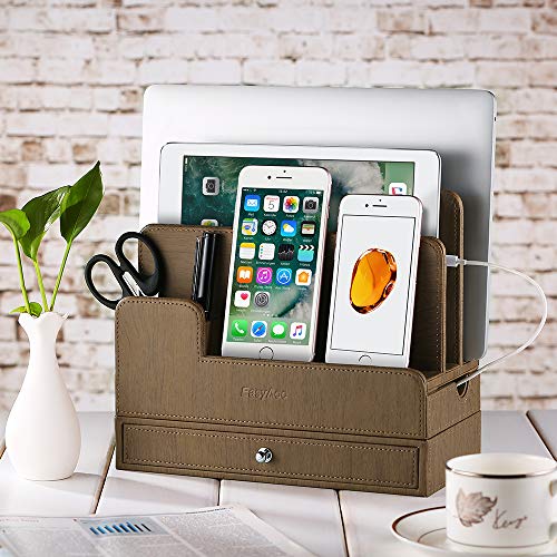 EasyAcc Charging Stations for RAVPower 60W 12A 6-Port Multiple Devices Double-Deck Docking Station Organizer for Anker USB Charger (Without Charger) for iPhone 11 Pro Cell Phones,Tablet,MacBook(Brown)