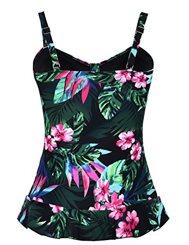 Image of Hilor Women's 50's Retro Ruched Tankini Swimsuit Top with Ruffle Hem