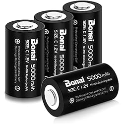Cargador De Pilas Tipo C Steren BONAI Pilas C Recargables 5000mAh Precarga, 1.2v NI-MH 4 Piezas Batería C Recargables, Baterías Recargables Tipo C / R14 / LR14
