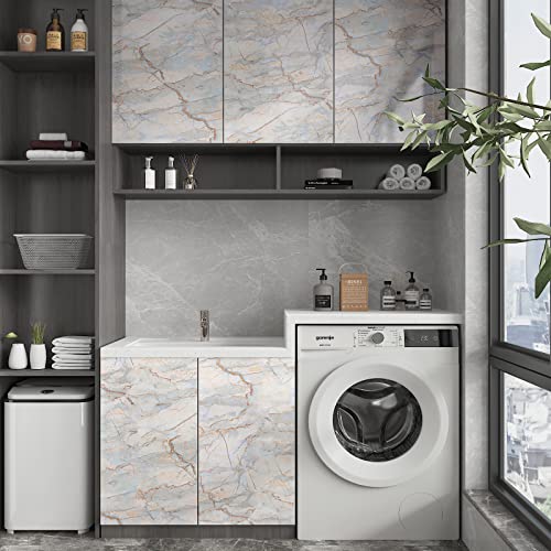 Cre8Tive Cyan Gold Marble Contact Paper For Countertops Waterproof Glossy Cracked Marble Wallpaper Peel And Stick Countertops Removable Self Adhesive Thick Marble Vinyl Wall Paper For Bathroom 12 Inchx80 Inch thumb #5