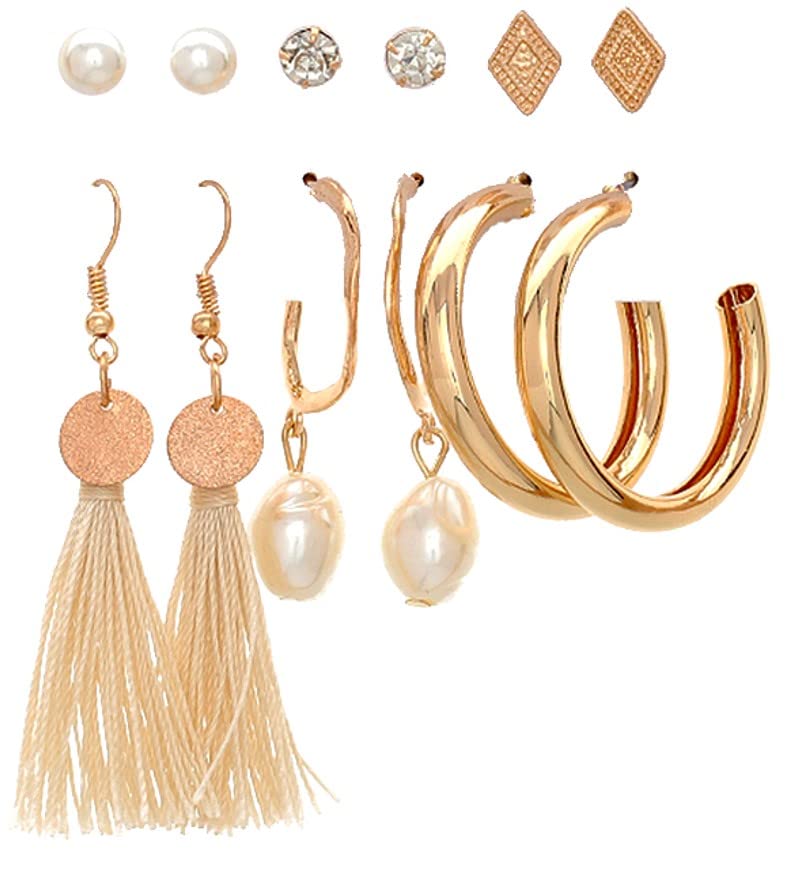Image of ANNACREATIONS Stylish combo of pearl stud hoop earrings set for Women Girls
