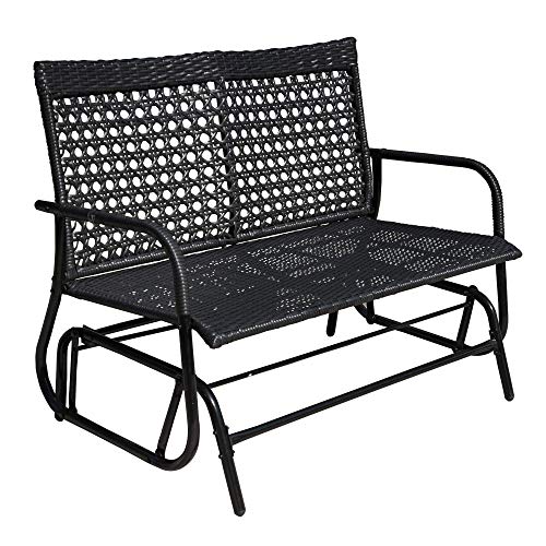 Sundale Outdoor Porch Glider Rocker Chair, Wicker Outdoor Glider, 2 Person Outdoor Bench Loveseat Sofa Cough for Patio, Outside - Black, Wicker, Metal, 500 Lbs Capacity