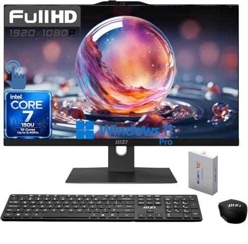 Image of msi Modern 23.8 inch Touchscreen Business All-in-One AI Desktop, Intel Core 7-150U, 32GB DDR5, 1TB SSD+1TB HDD, FHD Camera, Wi-Fi 6E, HDMI, USB-C, Wireless Keyboard & Mouse, Windows 11 Pro
