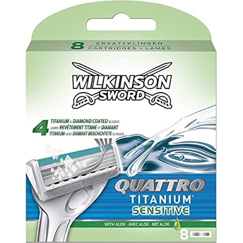 Wilkinson Sword Quattro Titanium Sensitive Refill Razor Blade Cartridges, 8 Count Cover