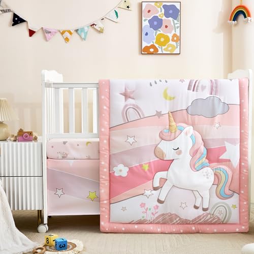 NacoMoco 3-Piece Crib Bedding Set for Girls - Ultra Soft