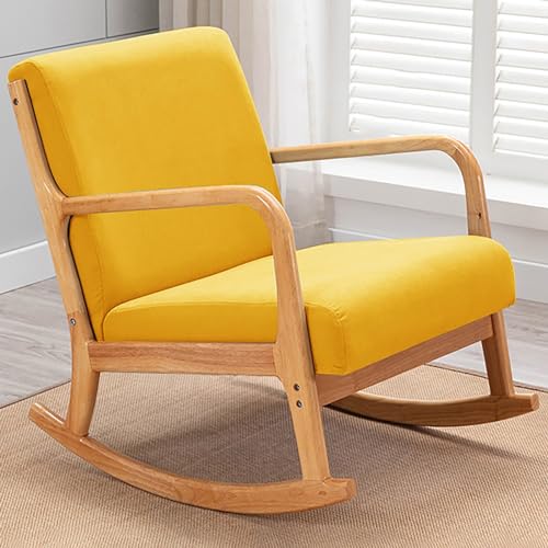 Mecedora de madera, tapizada con respaldo alto, sillón moderno para salón, dormitorio, oficina