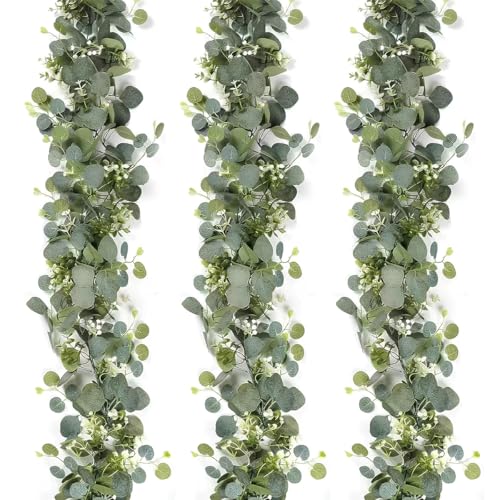 Mavee 3-Pack 5.9ft Artificial Eucalyptus Greenery Garland with Silver...