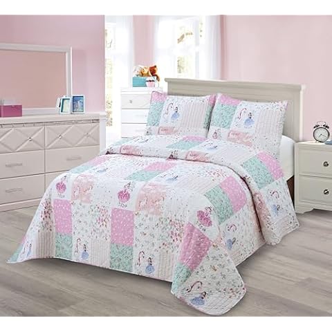 Elegant Home Multicolor Beautiful Bedspread Bedding Set Designed for Girls Kids and Teens Featuring a Charming Princess Fairy Tales and Unicorns Prints # Fairy (Twin) Cover