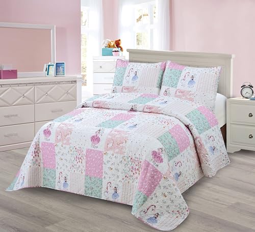 MK Collection Bedspread Set Kids Teens Fairy Unicorn Pink White Flowers Bedspread Set New (Twin)