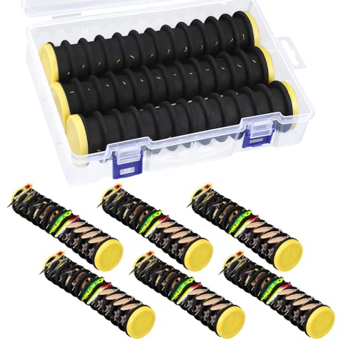 Rotatingpals 6 Pcs Snell Hook Holder Fishing Leader Storage Leader Holders with 72 Line Slots Organizer Fishing Storage Tackle Organizer and Keeper Rigger for Walleye Catfish(Black)