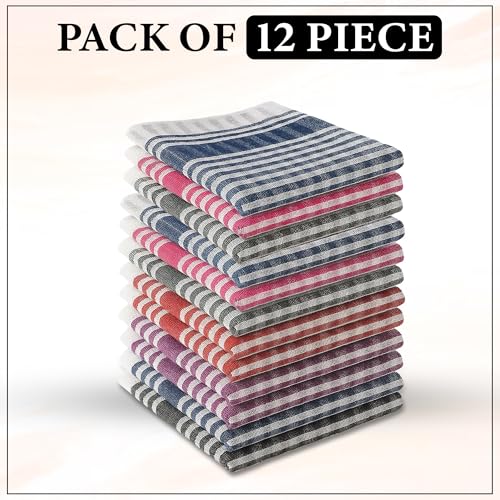 Image of GLUN Pack of 12 Cotton Kitchen Cloth Napkins & Duster | Multipurpose Cleaning Cloth for Fridge, Table, Kitchen Platform & Roti | Highly Absorbent | 17 x 17 Inches | Multicolor