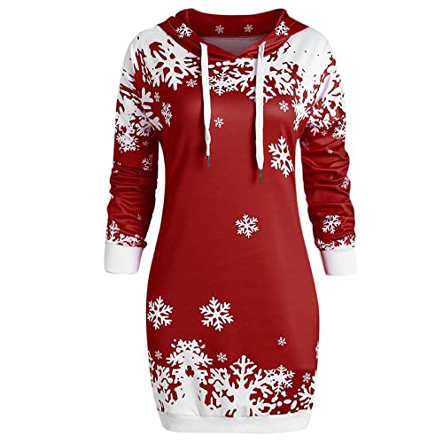 Esque Moda Mujer Feliz Navidad Copo De Nieve Impreso Tops Sudadera Larga con Capucha Blusa Vestido De Sudadera De Navidad