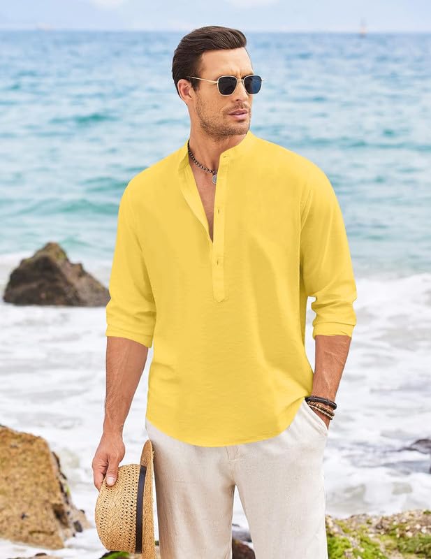 Image of ROYALSCOUT Men's Short Kurta | Solid Mandarin Collar Full Sleeve Pullover Style Kurta | Regular Fit Casual Ethnic Wear for Men
