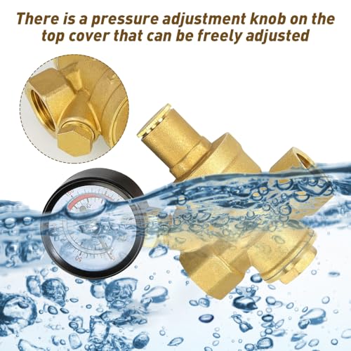 Riisoyu Druckminderer Wasser 1/2 Zoll DN15 mit Manometer, Hergestellt aus 100% Hohe Härte Messing Wasserdruckminderer mit Einstellwerkzeugen Einstellbarer Wasserdruckregler Druckreduzierventil