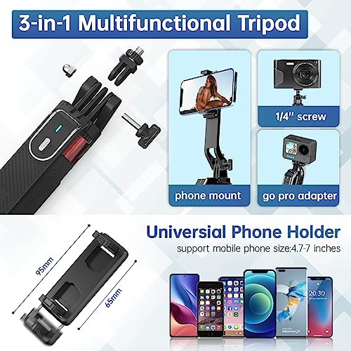 Image of ULANZI MA09 Extendable Phone Tripod, 71 inch Selfie Stick Phone Vlog Tripod Stand Quadrapod with All in 1 Phone Clip, Travel Tripod Phone Holder with Rechargeable Remote for iPhone Sony Canon GoPro | Cell Phone Tripod Stand w rechargeable remote, Handheld Shooting, 360 Rotating, 1 /4'' Screw for Selfie Video, iPhone Android