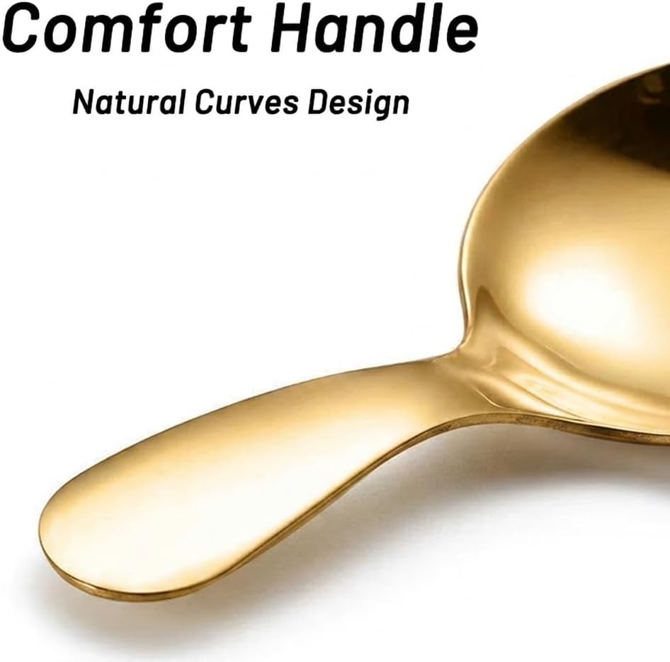 5 Pack Mini Scoop Spoons for Ice Cream - Stainless Steel Short Handle Tea Spoons for Cookie Candy Buffet Condiments Dessert (Gold x 5) image 2