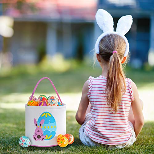 Image of Easter Bunny Basket for Kids - Easter Tote Bag with Handle for Egg Hunting