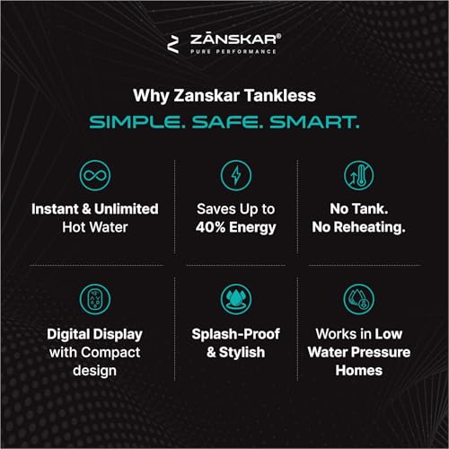 Image of Zanskar Tankless Water Heater 9kW | BIS Certified Instant Water Heater | Electric Geyser | Smart Temperature Control | Compact Wall-Mounted Design | Hard Water Safe | IP25 Rated