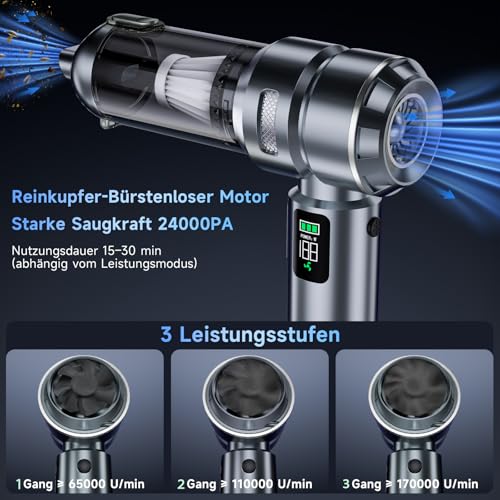 Aspiradora de mano con batería – 24000 pa Mini Aspiradora Inalámbrica Coche Aspiradora Fuerte para PC, Casa, Cocina, Grietas, Esquinas, Aspiradora de Mano Fuerte Aspiradora, Puede Sirve como Bomba de - imagen 4